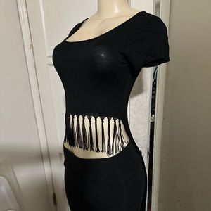 Crop black shirt with tassels in front size small long back